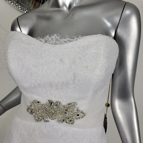 NWT~$2750~DEMETRIOS~10/12~WHITE STRAPLESS RHINESTONE BEADED LACE WEDDING DRESS - Picture 11 of 16